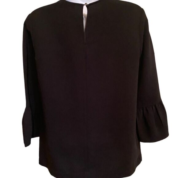 Madewell Black Bell Sleeve Crepe Top with Keyhole Back Sleek and Swingy Top XXS - Picture 7 of 12